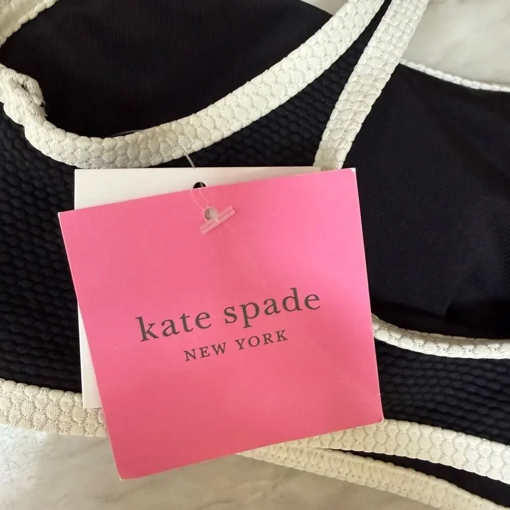 Kate Spade New York Pique Texture Contrast Square Neck Bralette swim top S NWT